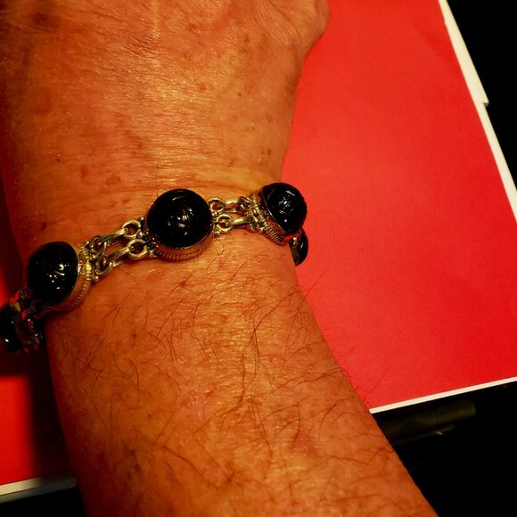 Vintage 925 Sterling Silver Black Onyx Bracelet - Picture 1 of 6